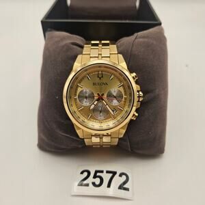 BULOVA MEN'S CHRONOGRAPH DATE WINDOW GOLD TONE QUARTZ WATCH 45MM 97B217